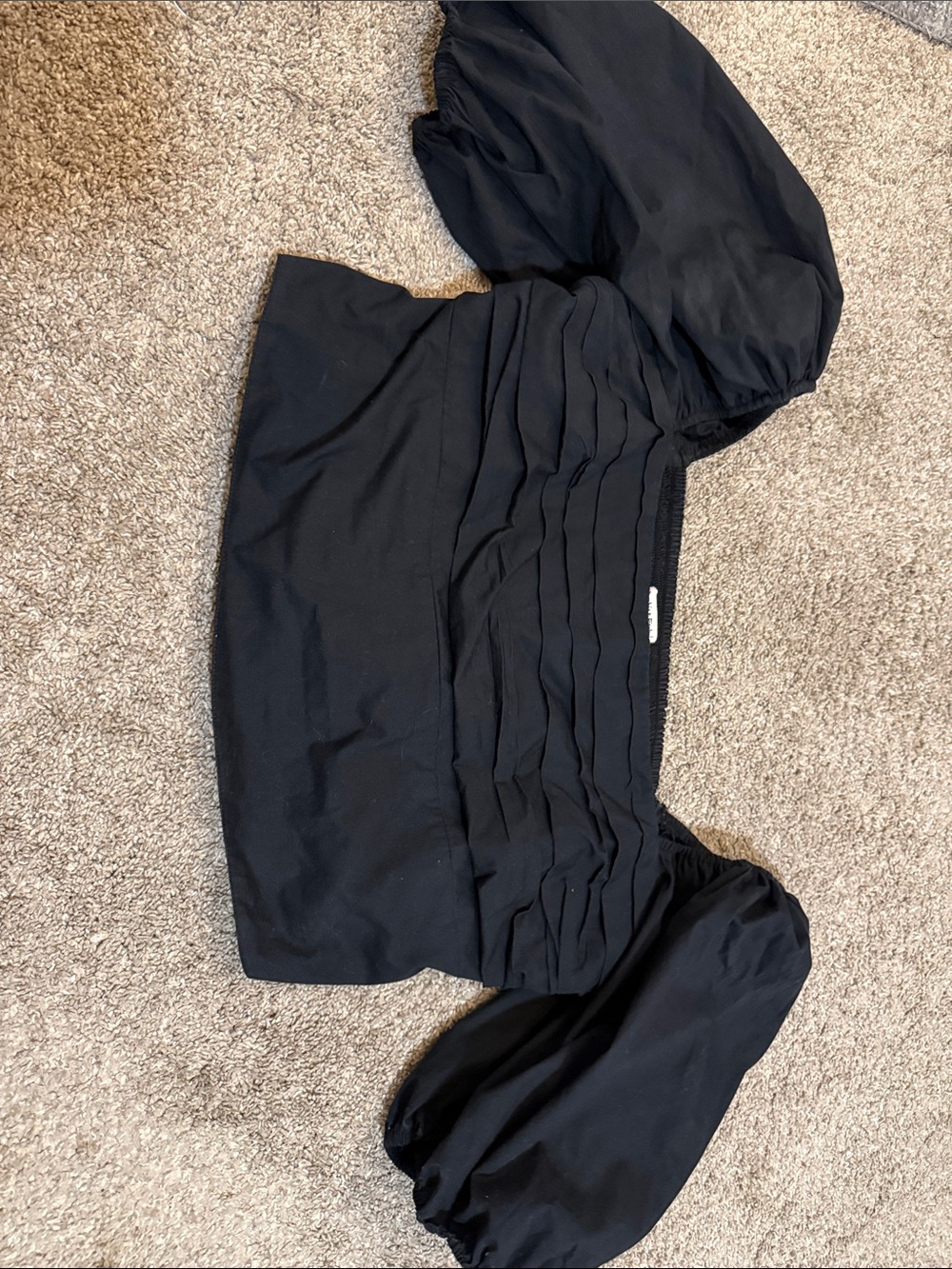 Black Ruched Puff-Sleeve Top